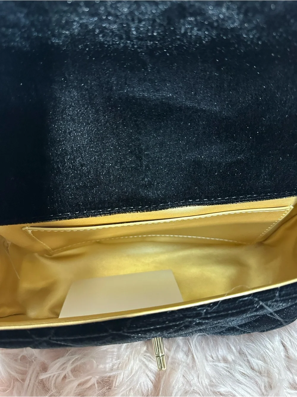 GWP Black Quilted Velvet Mini Shoulder Bag with Gold Chain and Charms
